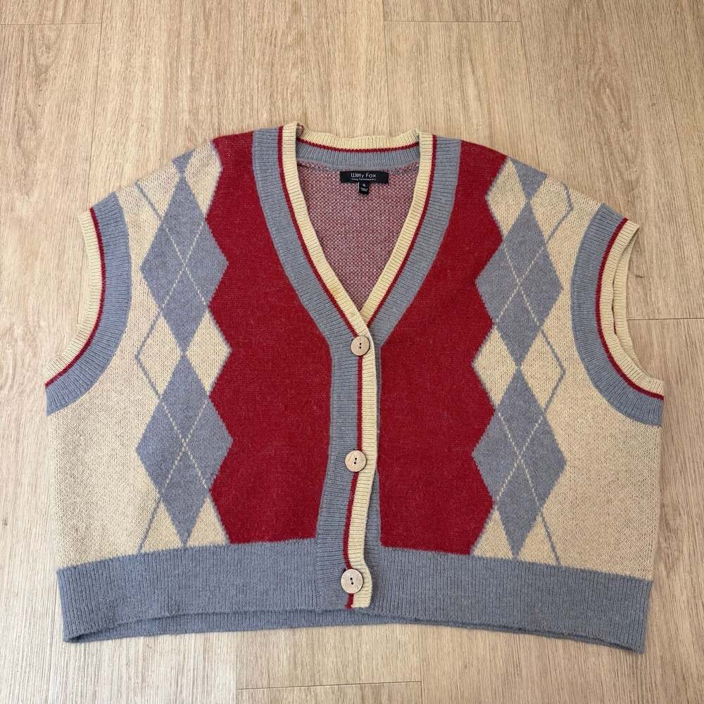 Witty Fox Cropped Sweater Argyle Vest size xl